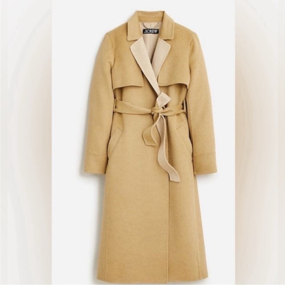 J.Crew Harriet Double Faced Wool Trench Coat Belted Khaki Honey NWT Sz 3X